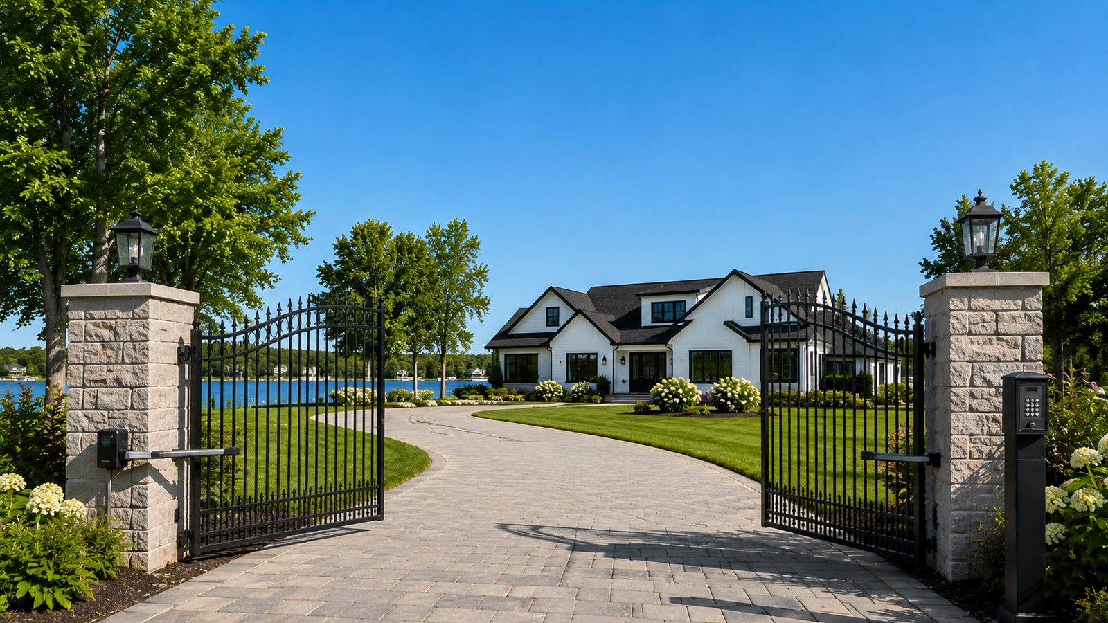 Automatic driveway gate with operator installed by BnR Home Solutions in North-Central Indiana