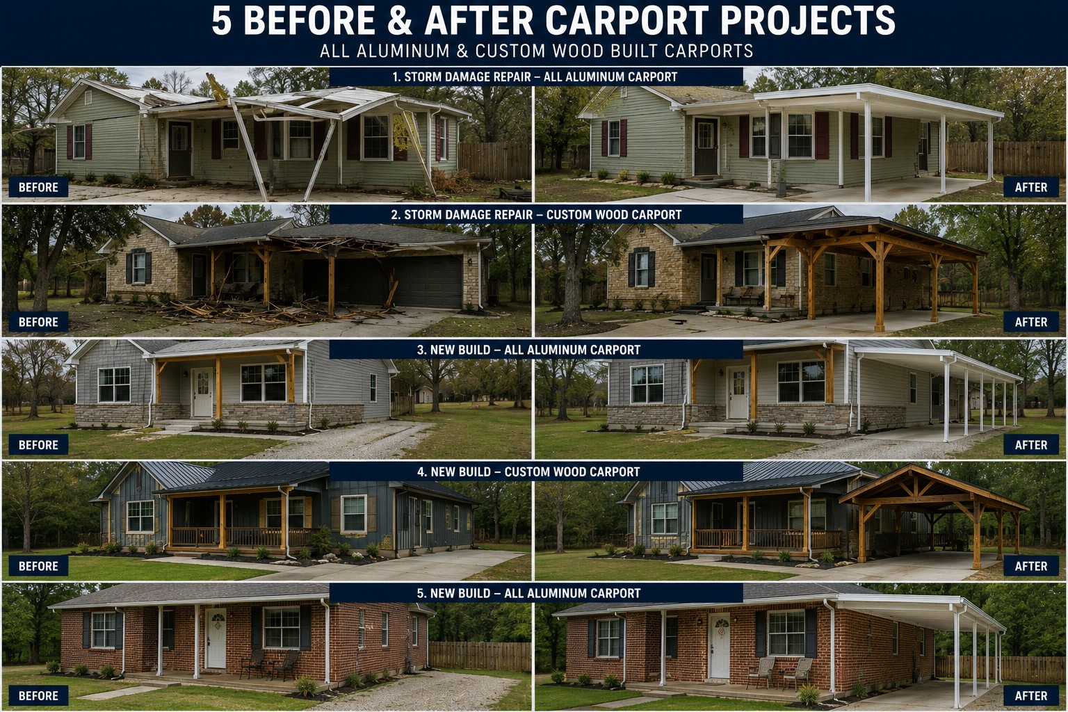 Before-and-after examples of our carports work — BnR Home Solutions, North-Central Indiana