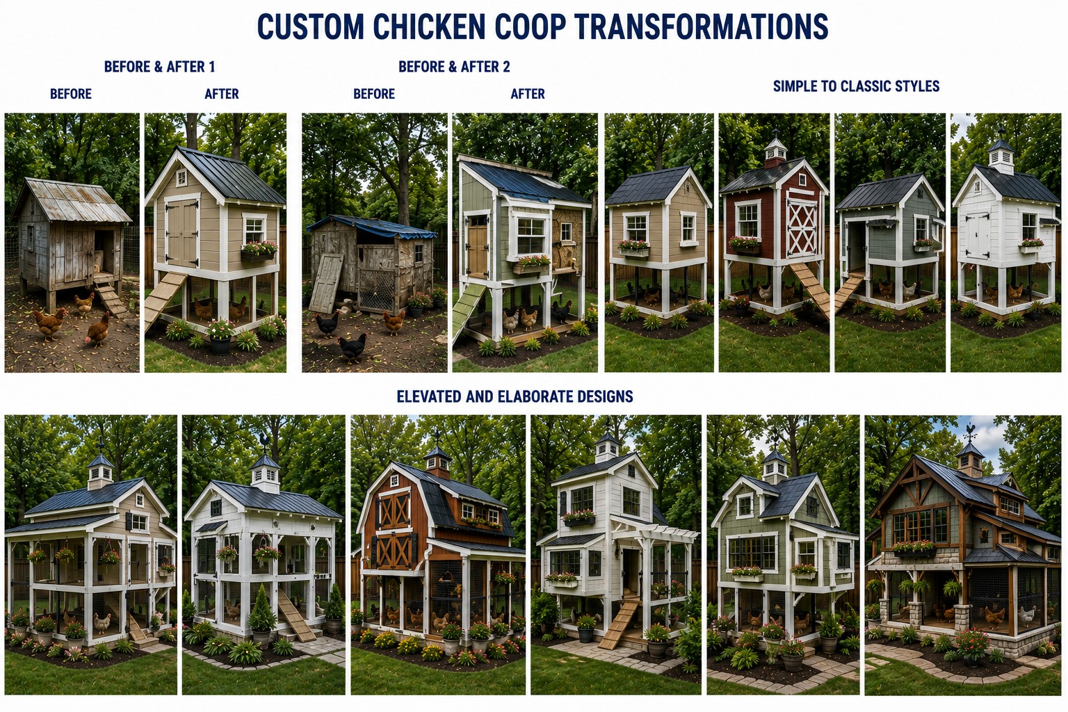 Before-and-after examples of our custom chicken coops work — BnR Home Solutions, North-Central Indiana