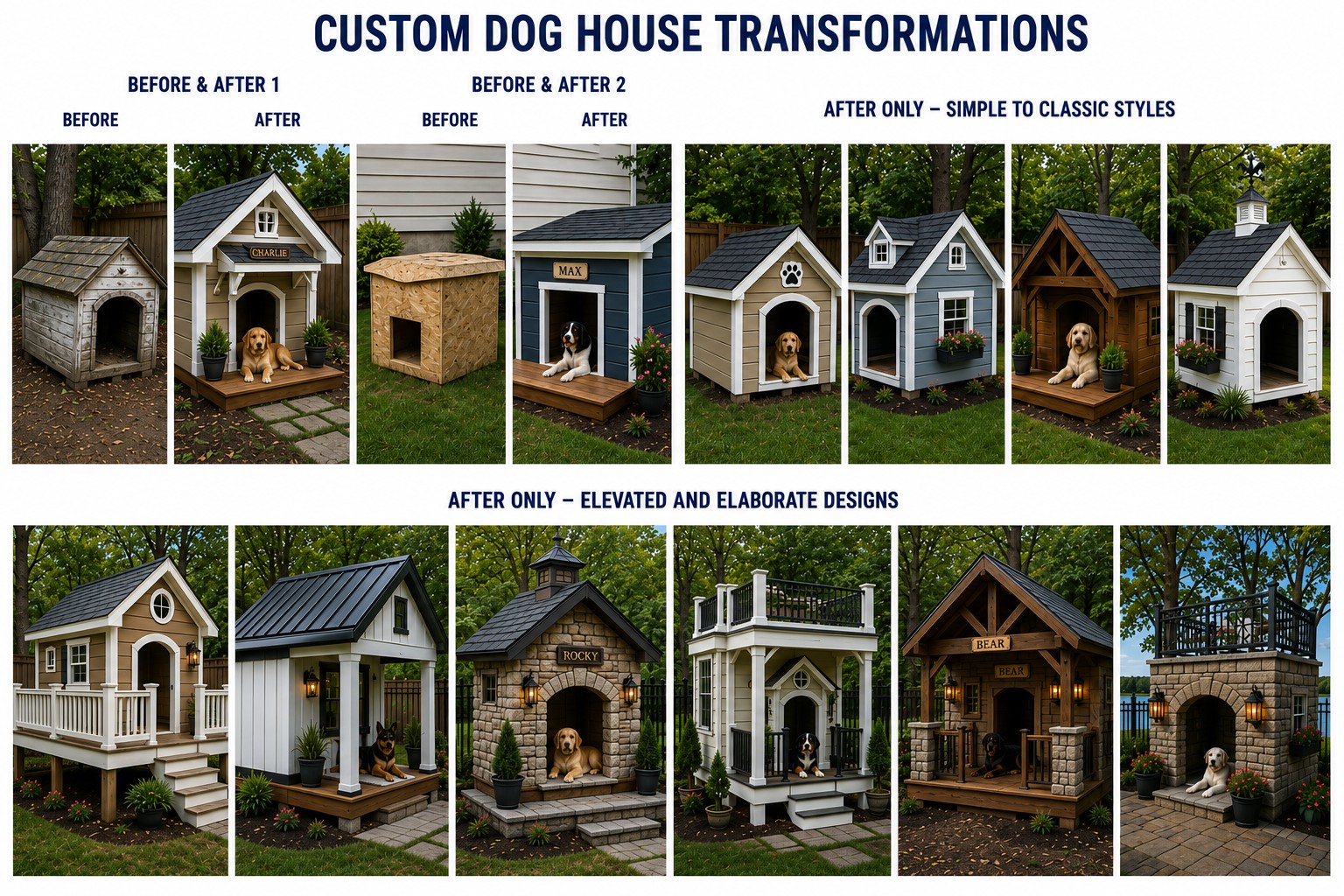 Before-and-after examples of our custom dog houses work — BnR Home Solutions, North-Central Indiana