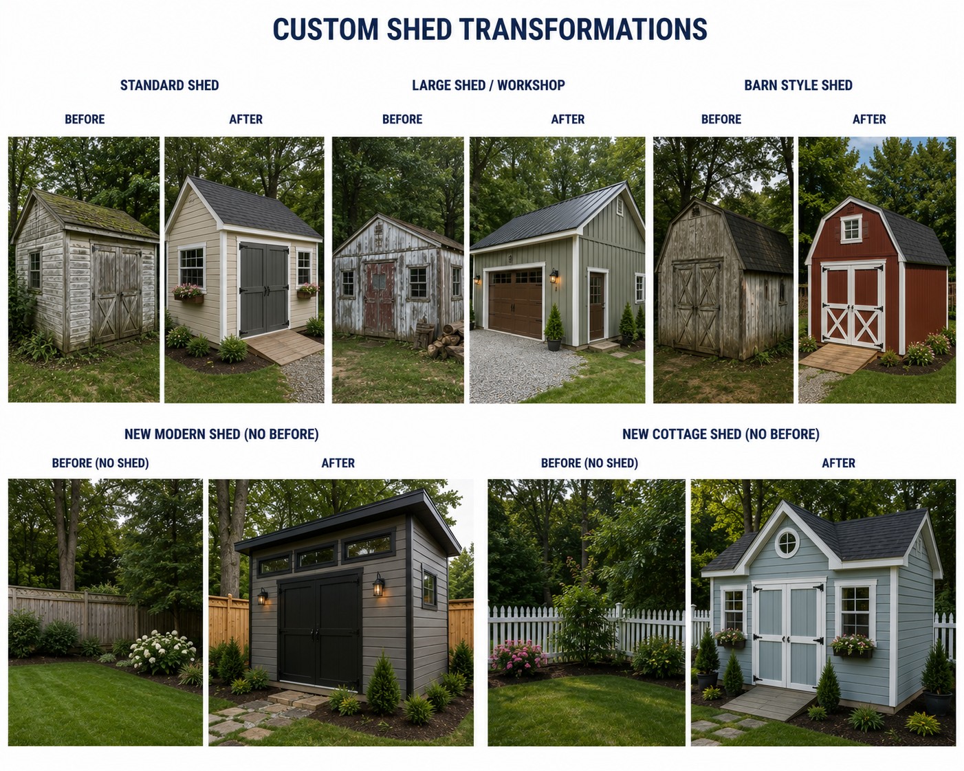 Before-and-after examples of our custom sheds work — BnR Home Solutions, North-Central Indiana