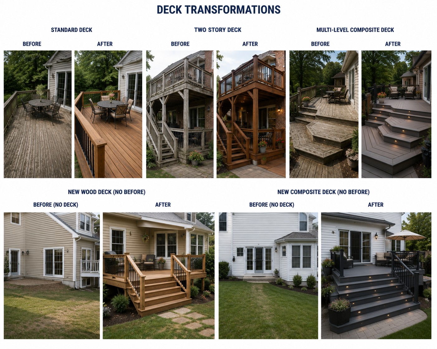 Before-and-after examples of our decks work — BnR Home Solutions, North-Central Indiana