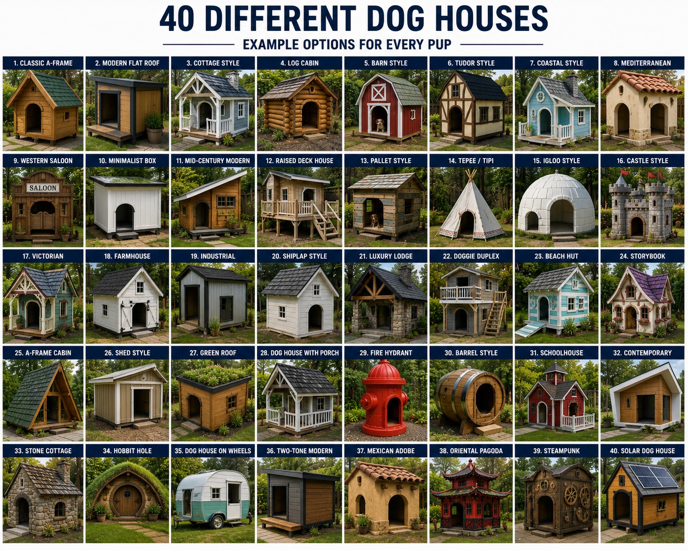 A range of custom dog houses styles we build, customized to your property — BnR Home Solutions, North-Central Indiana