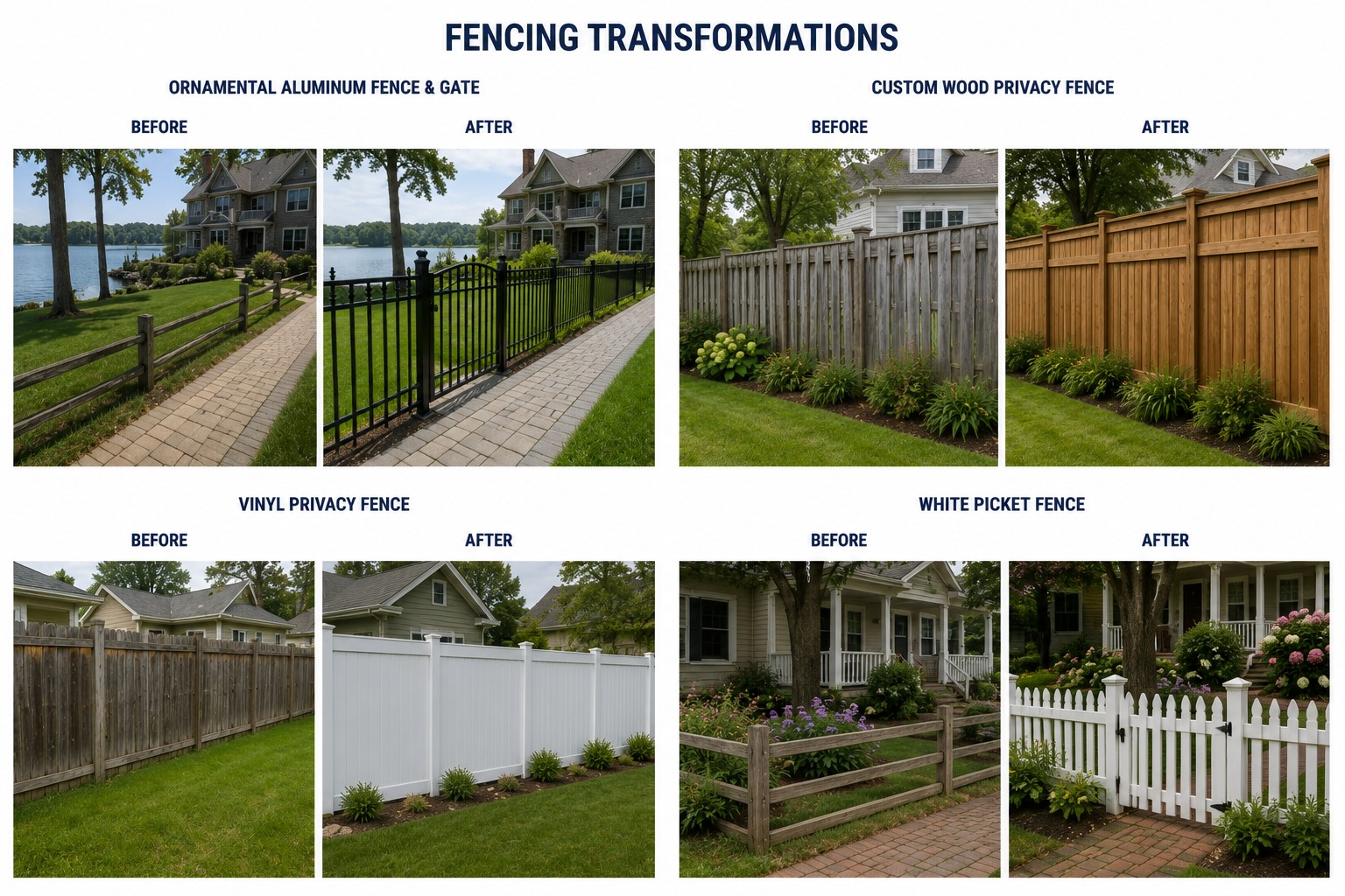 Before-and-after examples of our fencing & gates work — BnR Home Solutions, North-Central Indiana