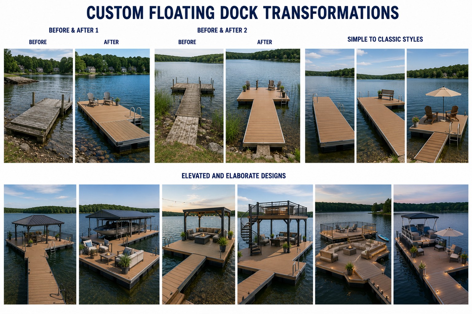 Before-and-after examples of our floating docks work — BnR Home Solutions, North-Central Indiana
