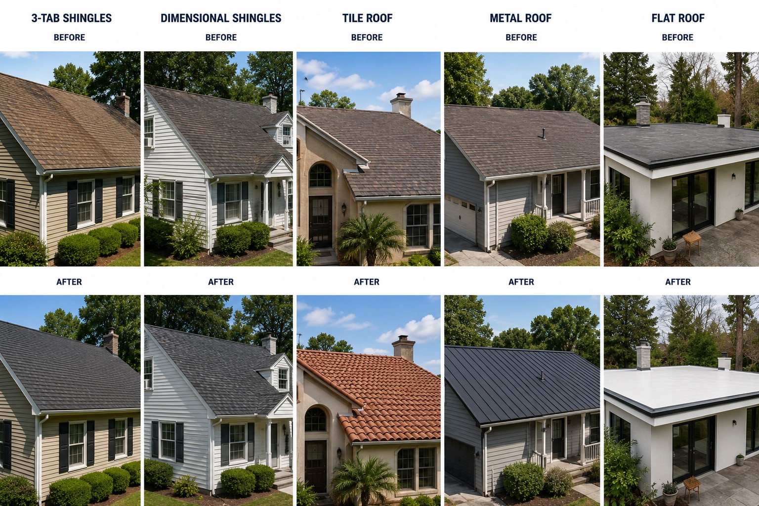 Before-and-after examples of our roofing work — BnR Home Solutions, North-Central Indiana