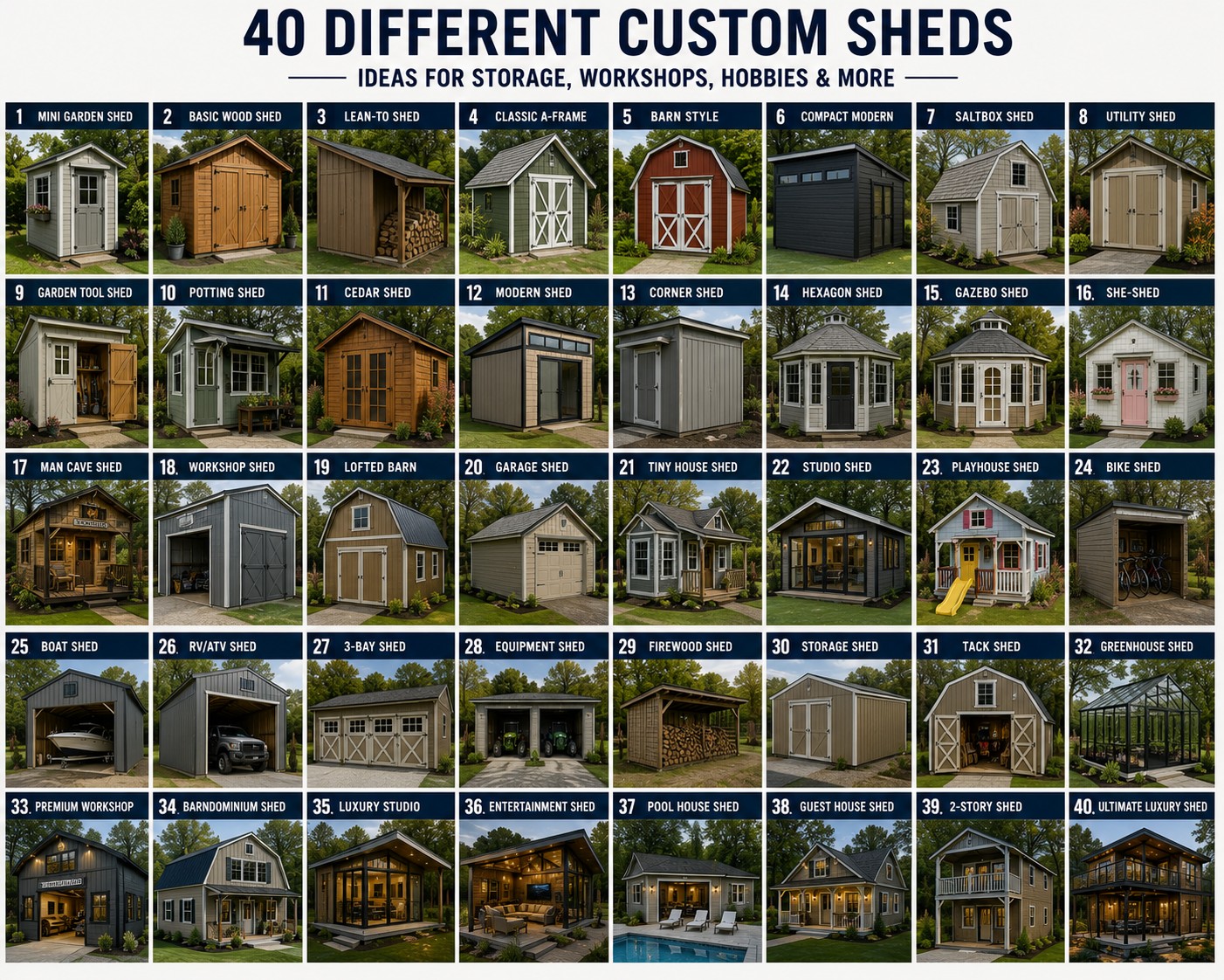 A range of custom sheds styles we build, customized to your property — BnR Home Solutions, North-Central Indiana