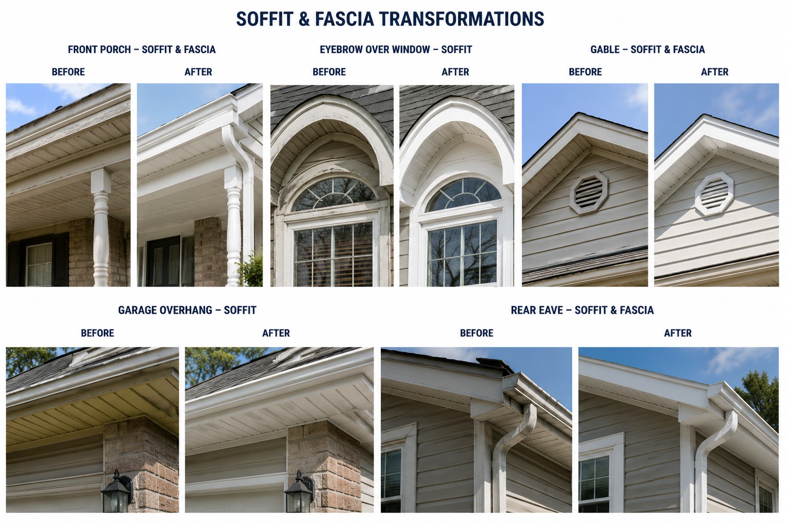 Before-and-after examples of our soffit & fascia work — BnR Home Solutions, North-Central Indiana