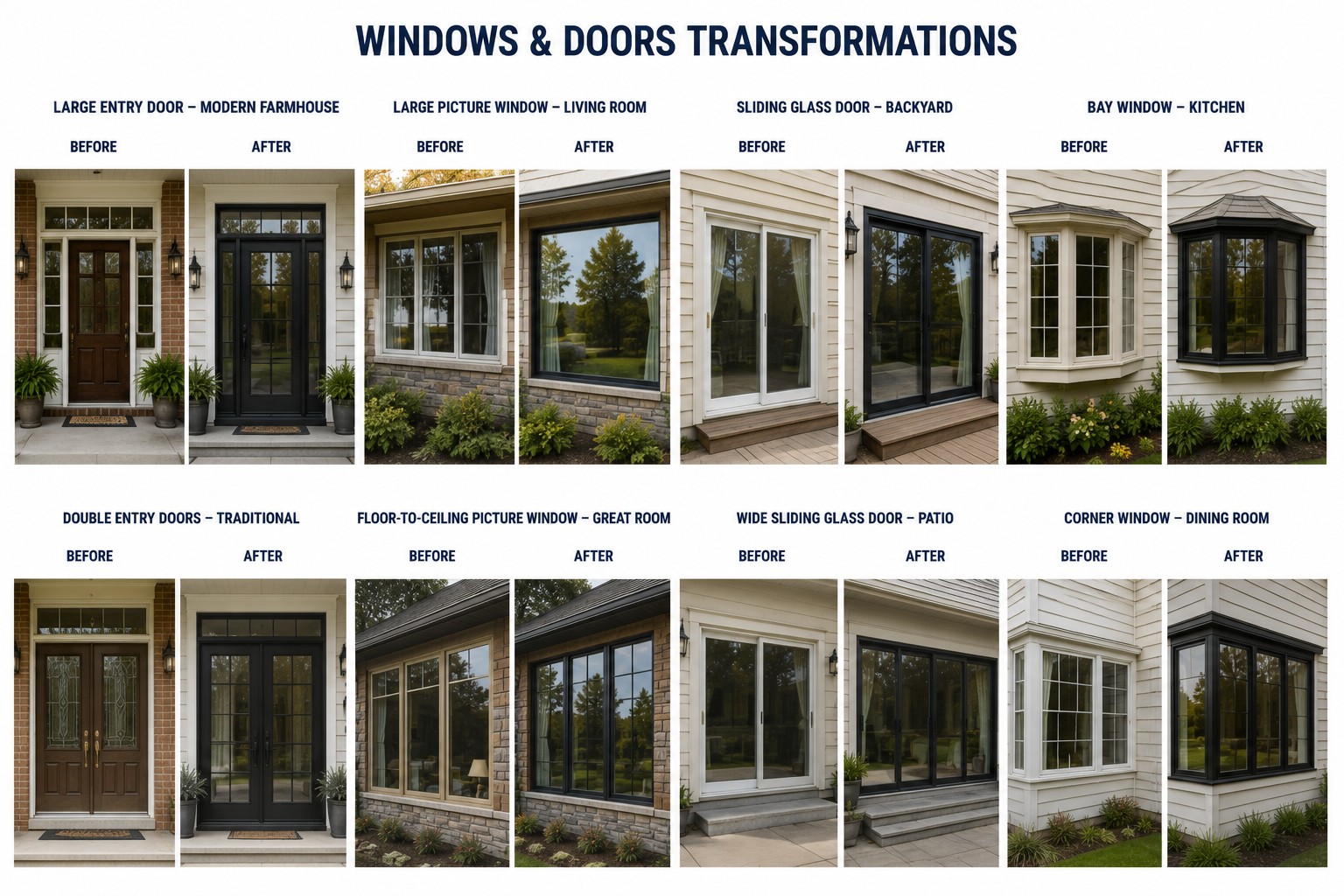 Before-and-after examples of our windows & doors work — BnR Home Solutions, North-Central Indiana